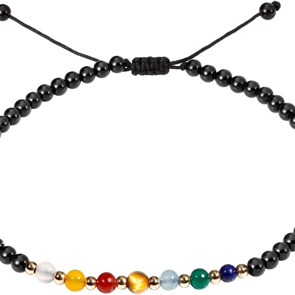 7 Chakra Ankle Bracelets for Women Beach Foot Healing Crystals Lava Rock Essenti